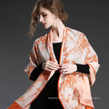De seda de gasa doble bufanda naranja flor impresiones para las mujeres bufandas Sp20-3